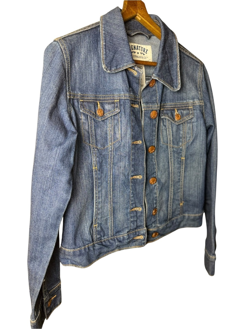 Levi Strauss Signature Denim Trucker Jacket Medium Wash Stretch M - Picture 5 of 9